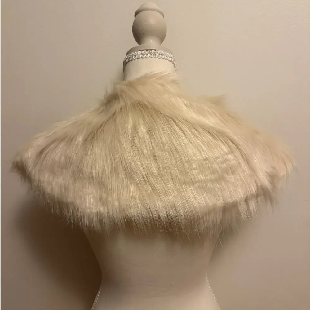 Vintage Cream Faux Fur Bolero shrug with satin lining